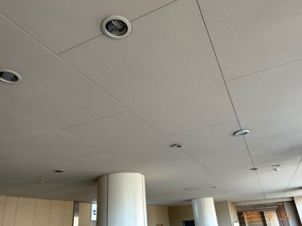 マンション天井にたくさん設置しているダウンライトの写真