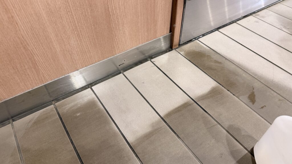 洗浄後では元の明るいグレーのタイルが美しく蘇っている